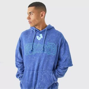 Oversized Faux Layer Acid Wash Embroidered Hoodie