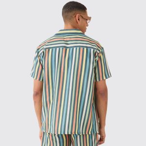 Short Sleeve Oversized Revere Stripe Shirt