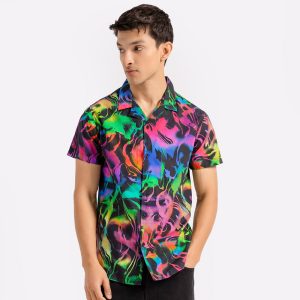 Short Sleeve Palm Print Revere Collar Shirt Regular Fit