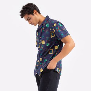 Revere Collar Palm Shirt Stylish Short Sleeves